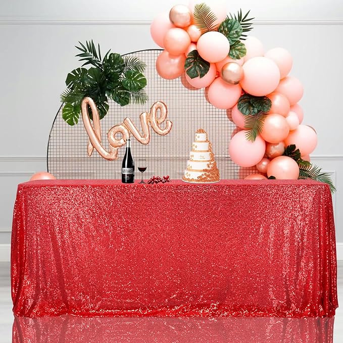 SquarePie Sequin Tablecloth 90 x 156 Inch Red Sparkly Table Linen for Wedding Party