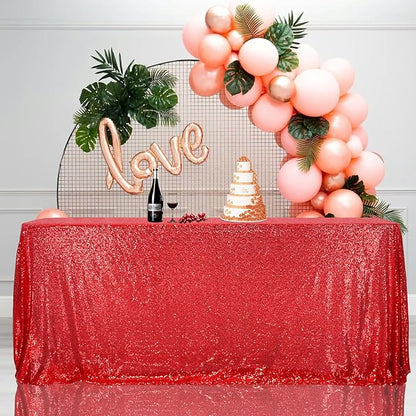 SquarePie Sequin Tablecloth 90 x 156 Inch Red Sparkly Table Linen for Wedding Party