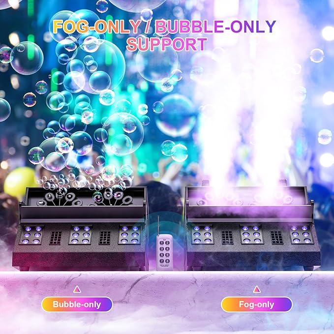 2000W Fog Machine, 3 in 1 Fog Bubble Machine with 2 Bubble Fans, 18 RGB LED Lights Smoke Bubble ALL IN ONE Fog Machine, Bubble Machine for Halloween Christmas Party Wedding, 2 Pack