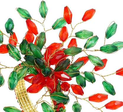 Handcrafted Beaded Napkin Rings Set of 6 – Red & Green Crystal Flower Design, Elegant Table Décor for Christmas, Weddings & Dinner Parties