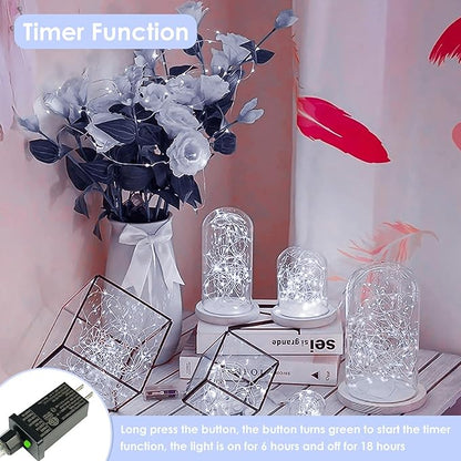 33Ft 100LED Fairy Lights Plug in, Waterproof String Lights Outdoor & Indoor 8 Modes with Timer, Christmas Light Bedroom Decor, Twinkle Light for Girl's Room Garden Christmas Decorations (Cool White)