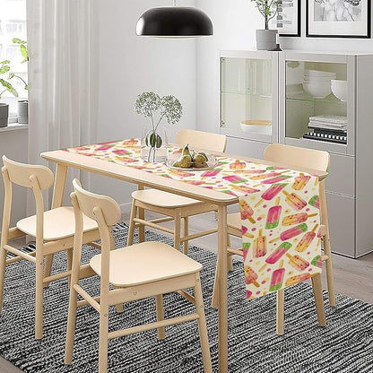 Ice Cream Popsicles Table Runner, Watercolor Summer Seasonal Fruit Peach Kiwi Berry Popsicles Orange Pink Sweet Dessert Dinner Runner for Party Holiday Home Kitchen Dining Table Decor 13"x120"