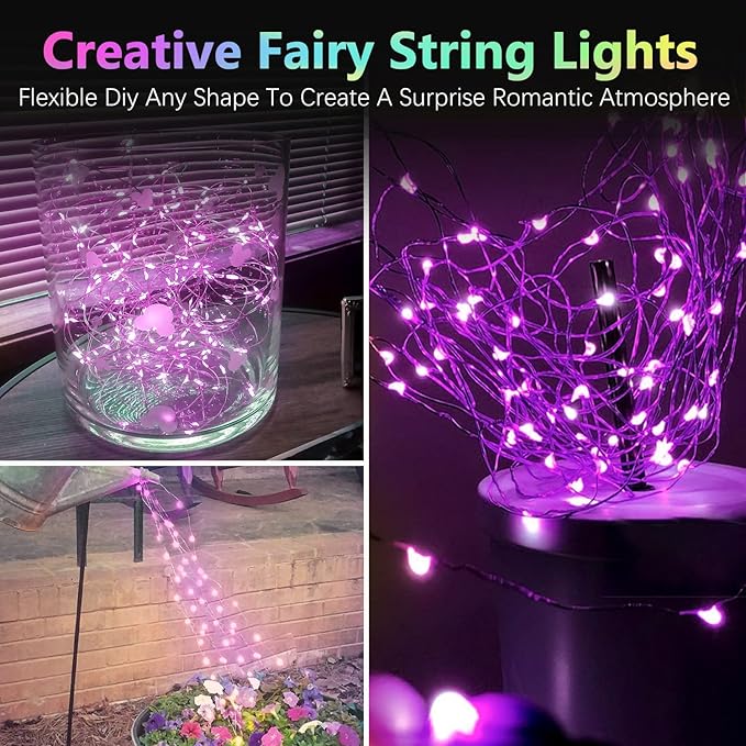 4 Pack 20FT 60LED Halloween Battery Operated Fairy Lights with Timer, Waterproof Battery String Lights Outdoor Indoor, Battery Twinkle Lights for Bedroom Wedding Birthday Party Halloween (Purple)