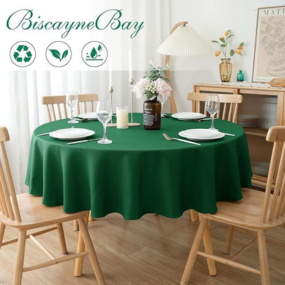 Biscaynebay Textured Fabric Round Christmas Tablecloths 70", Hunter Green Water Resistant Spill Proof Tablecloths for Dining, Kitchen, Wedding, Parties Machine Washable