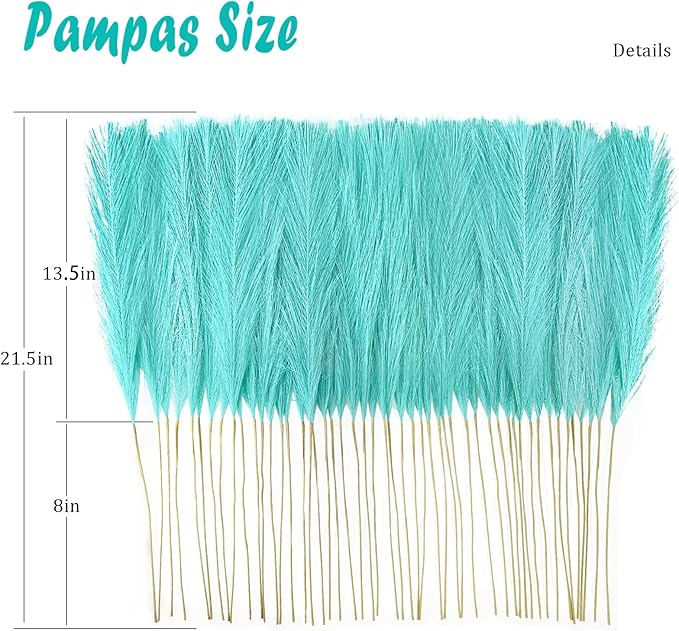 50pcs Faux Pampas Grass, 21.6" Short Artificial Pompous Grass Branches for Vase Filler Home Table Centerpieces Wedding Decor (Sky Blue)
