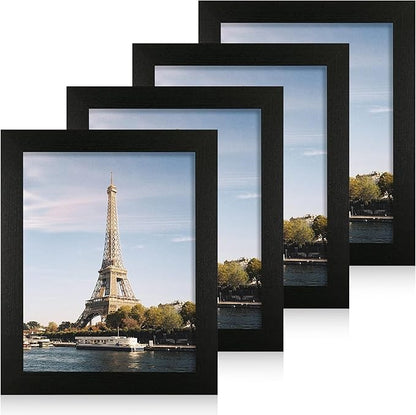 8x10 Picture Frame Set of 4, Black Wooden Frame with High Definition Glass, 8 x 10 Photo Frames for Tabletop Display and Wall Mounting