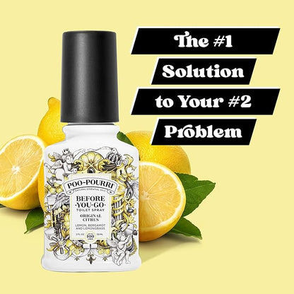 Poo-Pourri Before-you-Go Toilet Spray Bundle, Original Citrus 2 Fl Oz and Original Citrus 1 Fl Oz Pocket Travel Size - Lemon, Bergamot and Lemongrass
