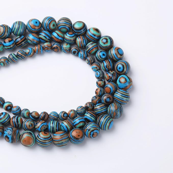 Blue Peacock Turquoise Stone Beads Gemstone Round Crystal Energy Jade Beads Stone Beads for Jewelry Making DIY Bracelet Necklace Jewelry Making 1 Strand 15.5inch 60PCS 6MM