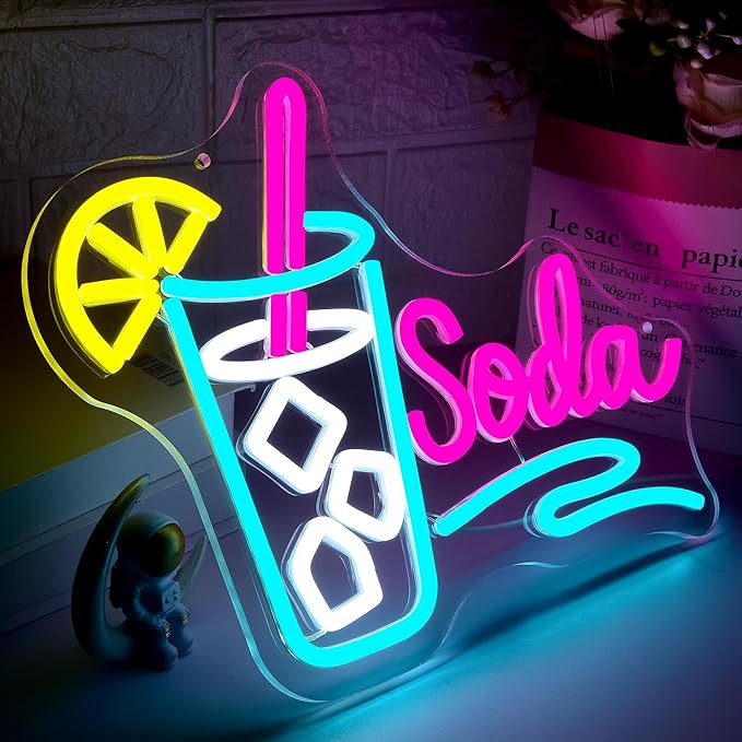 Soda Neon Sign for Wall Decor Dimmable Soda Pop Neon Light for Man Cave LED Light Up Water Sign for Store Bar Beer Club Party Kitchen Restaurant Christmas Birthday Gift Art Size 12.9 * 10.5In(WZCP290)