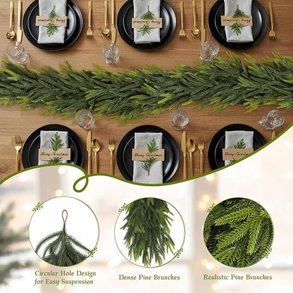 N&T NIETING 6FT Christmas Norfolk Pine Garland Real Touch Pine Artificial Faux Greenery Garlands Winter Christmas Garland for Table Mantle Fireplace Holiday Indoor Outdoor Xmas Decorations (1 Pcs)