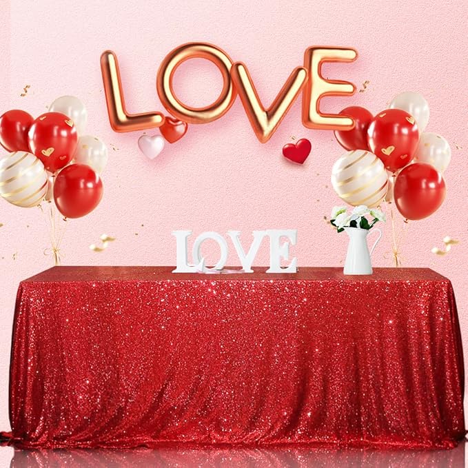 SquarePie Sequin Tablecloth 90 x 132 Inch Red Sparkly Table Linen for Christmas Wedding Party