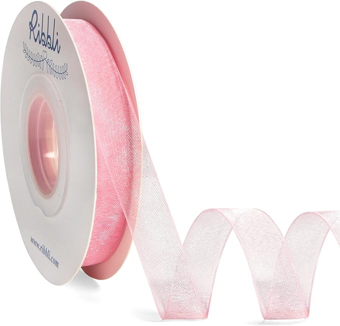 Ribbli Rose Pink Organza Ribbon,1/2 Inches x Continuous 50 Yard,Pink Sheer Ribbon for Gift Wrapping,Cookie Wrapping,Wedding Decoration,All Crafting and Sewing