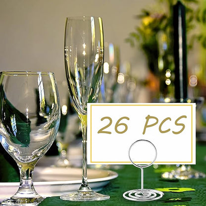 26Pcs Place Card Holder, Table Number Holders, Wire Picture Holder, Small Size Table Card Holders, Photo Holder for Centerpieces, Wedding Reception, Party, Birthday (Silver)