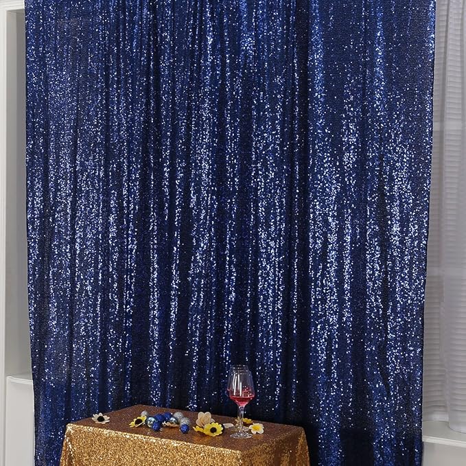 Poise3EHome 7FT x 7FT Sequin Photography Backdrop Curtain for Party Decoration, Navy Blue