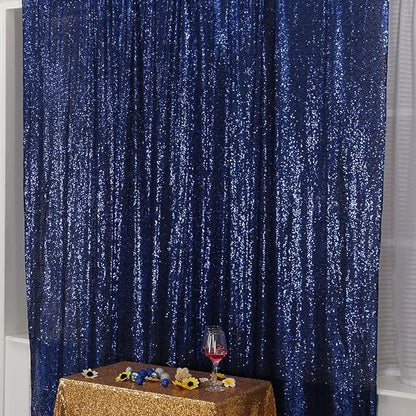 Poise3EHome 7FT x 7FT Sequin Photography Backdrop Curtain for Party Decoration, Navy Blue