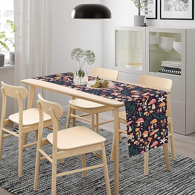 Mushroom Table Runner,Retro Forest Plant Table Cloth Farmhouse Kitchen Dining Table Decoration for Home Party Decor 13x120 Inch