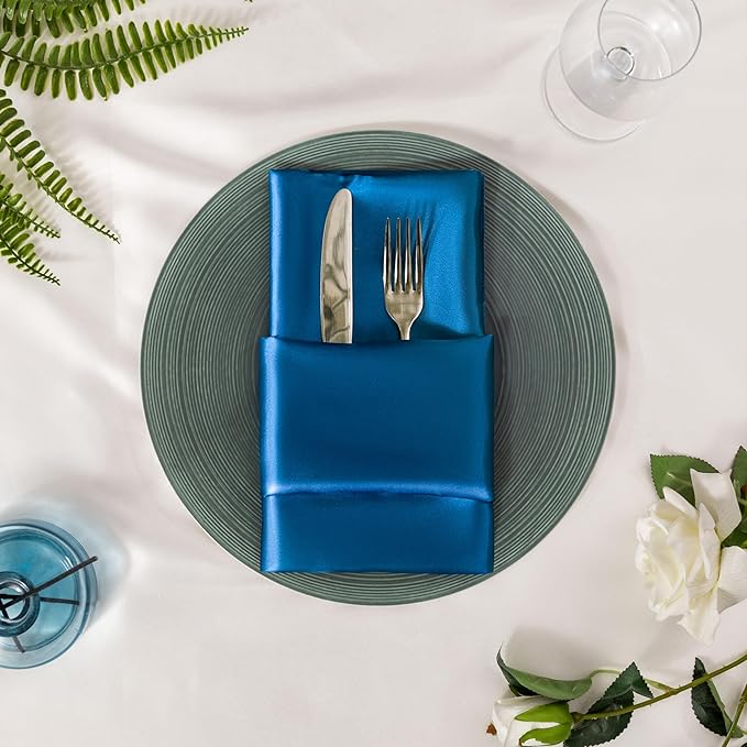 36 Pack Square Satin Dinner Napkins, 16x16 Inches Silky Soft Smooth Table Cloth Napkins for Restaurant Weddings Banquet Party Decoration, Royal Blue