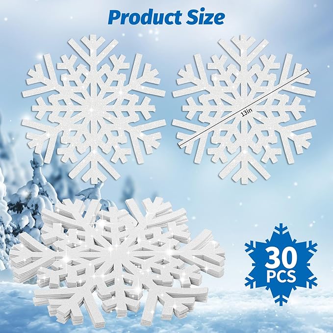 30Pcs Snowflake Paper Placemats Christmas Sliver Glitter Disposable Place Mats Winter Round Sparkle Decorative Table Chargers Xmas Snowflake Decoration for Holiday Festival Dining Tableware