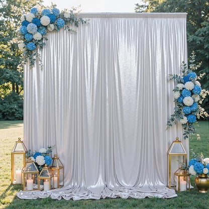 10x10FT Silver Sequin Backdrop - 2 Panels 5x10FT Wrinkle-Free Glitter Drapes for Weddings, Parties & Events