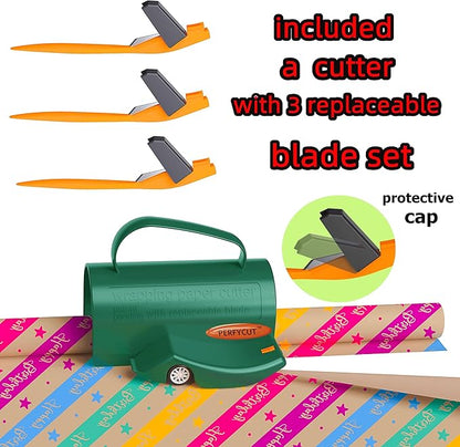 Wrapping Paper Roll Cutter Tool with 3 pcs Replaceable Blade Kit Gift Wrapping Paper Cutter for Christmas and Birthday Wrapping Paper Gift Wrap Cutter Holder Tube Slicing Trimming.