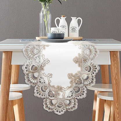 Vintage Lace Dining Table Runner, 108 Inches Macrame Coffee Table Runners for Kitchen Home Christmas Party Decorations (16x108 inch,Off White)