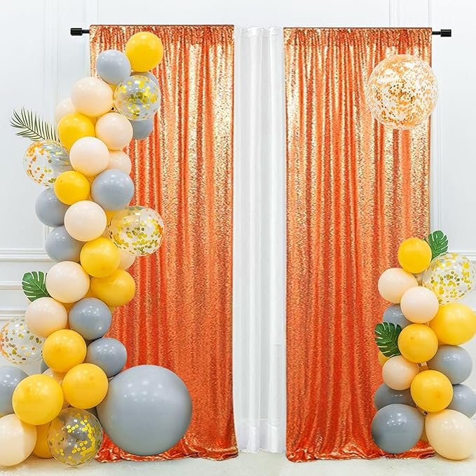 Eternal Beauty Sequin Backdrop Curtains, 2x8 Ft-2 Panels Orange Back Drop for Shimmer Photography Party Wedding Birthday Decor