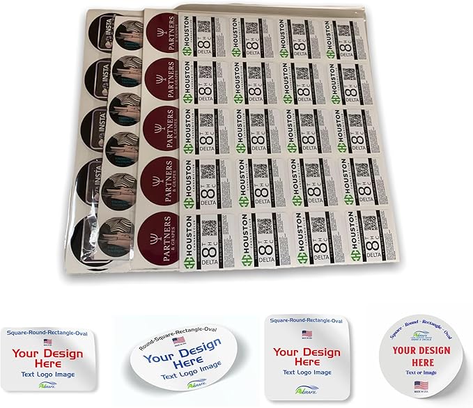 Custom Stickers Vinyl Waterproof Dishwasher Safe, UV Resistant 1.5-10 in. Make Your Own Personalized Stickers Labels for Your Brand, Text Image, or Logo. Made USA