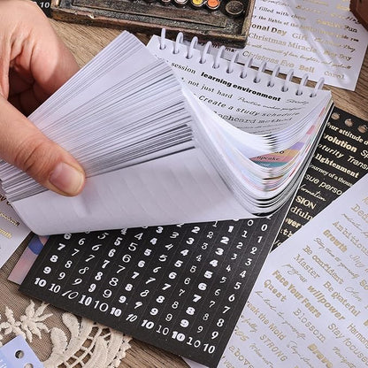 3000+ Pcs Word Stickers for Journaling, 50 Sheets Gold Foil Art Scrapbook Quote Stickers for Junk Journal, Scrapbooking Supplies Small Talk DIY Decorative Gift for Women Teen Girls