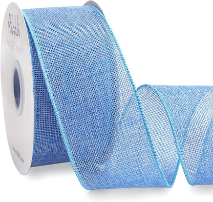 Ribbli Baby Blue Burlap Wired Ribbon, 2-1/2” Inch x Continuous 20 Yard, Wired Edge Ribbon for Wreaths,Big Bows,Tree Decoration,Outdoor Decoration