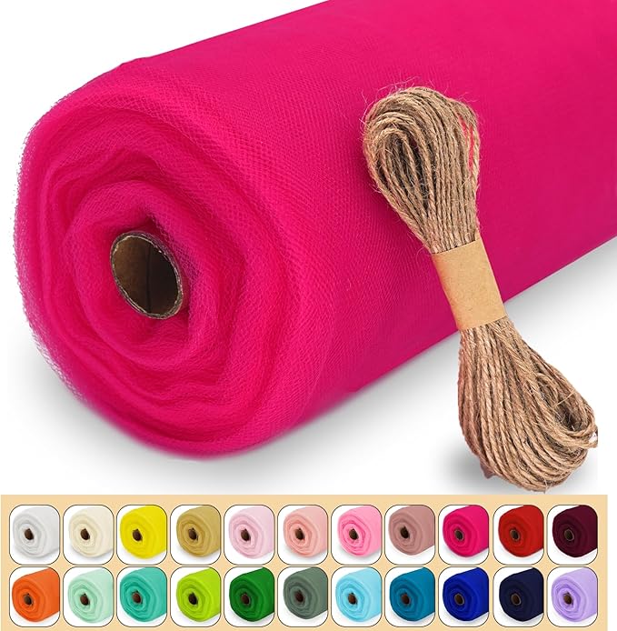 Fuchsia Tulle Fabric Roll, 54" x 40 Yards (120FT) Tulle for Wedding Decoration DIY Tutu Halloween Party Backdrop Baby Shower Table Skirts Gift Wrapping