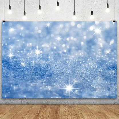 YongFoto Silver Blue Glitter Backdrop 7x5ft Silver Light Spots Blue Sequin Bokeh Photography Background Birthday Bridal Shower Wedding Photography Background Party Banner Portraits Photoshoot Props