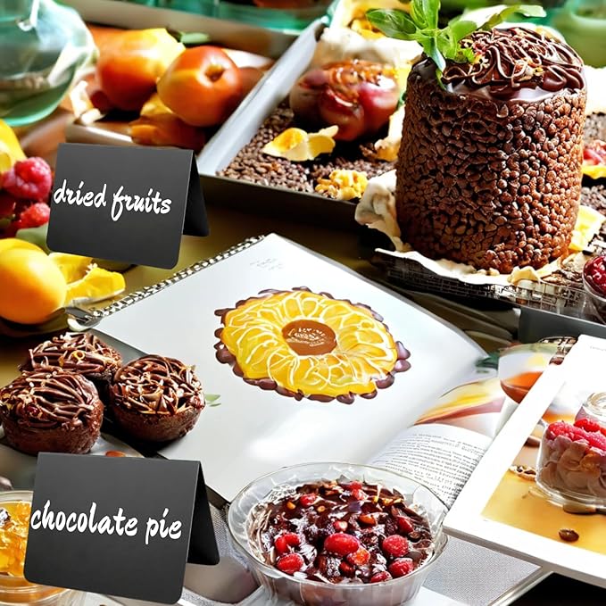 20 Pack Mini Chalkboard Signs Food Labels for Party Buffet, Reusable Small Chalk Boards for Birthday Bakery Wedding Table Signs Food Tags Place Cards with 12 Markers, 32 Blackboard Stickers