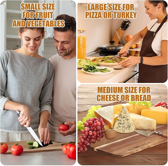 Patelai 12 Packs Wooden Cutting Board Set with Handles Large Kitchen Serving Plain Chopping Board Bulk Gifts for Mom for Vegetables Meat Pizza Cheese Fruit Bread(Acacia Wood,17 x 13 Inch)