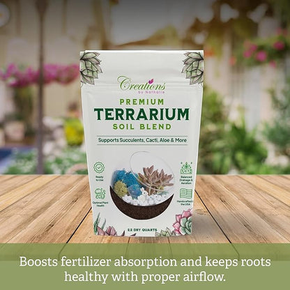 Terrarium Soil Blend - Well Draining Potting Soil for Live Succulents, Cactus, Aloe - Terrarium Supplies, Natural Pine Bark, Peat, Coarse Sand - Indoor Planting Mix Bag