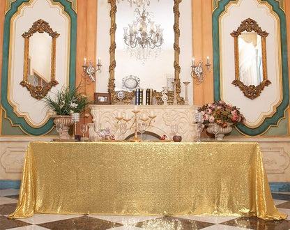 SquarePie Sequin Tablecloth 90 x 156 Inch Gold Sparkly Table Linen for Wedding Party