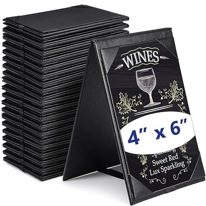 Gerrii Leatherette Table Tents Black PU Leather Menu Covers Bulk Double Sided Frame Sign Holders 2 Side Drink Dessert Menu Folders for Restaurant Coffee Cafe Bar Wedding Supplies(30 Pack,4 x 6 Inch)