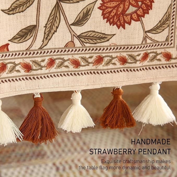 ISAENNE Designer Elegant Linen Table Runner 87 Inches Long,Vintage Orange Floral Pattern Table Runners for Dining Tables,Kitchen Decor,Thanksgiving,Christmas,Banquet,12"*87"-Alvarado A