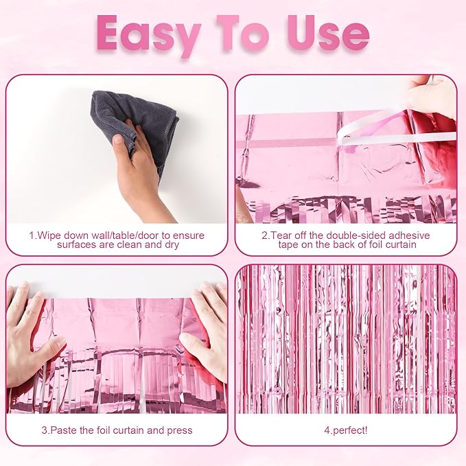 2 Pack Light Pink Foil Fringe Backdrop Curtains, Tinsel Streamers Birthday Party Decorations, Fringe Backdrop for Graduation, Baby Shower, Gender Reveal, Disco Party