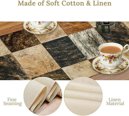 Rustic Cow Skin Patchwork Print Table Runner, Farmhouse Country Western Style Fur Table Cover for Dinning Home Party Holidays Home Setting, 13x70 Inch