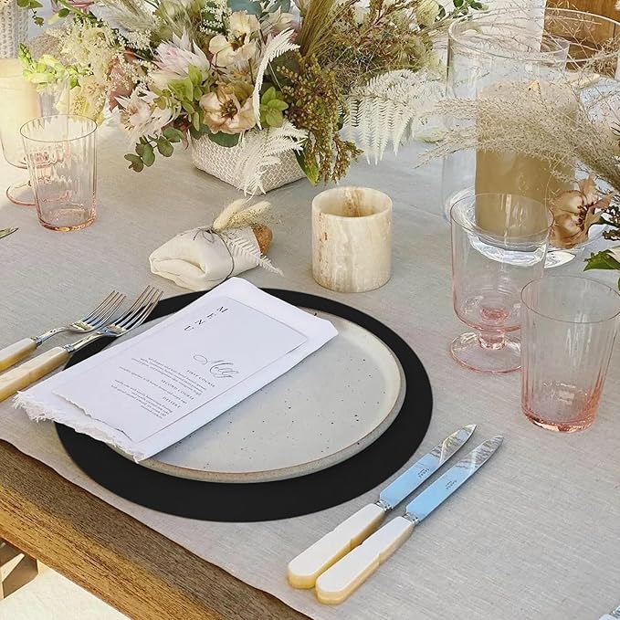 50 Black Paper Place Mats Black Round Disposable Table Mats Decorative Placemats for Wedding Banquet Party Tableware Decor