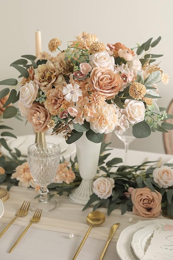 Serra Flora Artificial Flowers Combo Box Set Faux Flowers Bulk Flower Leaf with Stems for DIY Wedding Bouquets Centerpieces Baby Shower Party Home Decorations