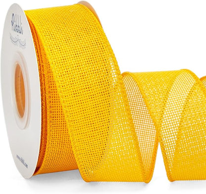 Ribbli Yellow Burlap Wired Ribbon,1-1/2 Inch x 10 Yard, Wired Edge Ribbon for Big Bow,Wreath,Tree Decoration,Outdoor Decoration