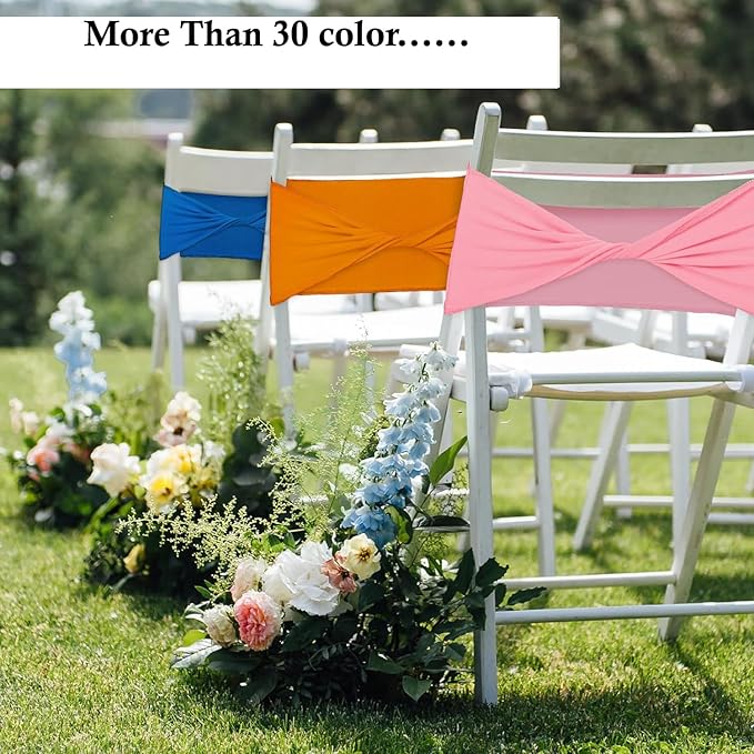 MDS Pack of 50 Spandex Chair Sashes Bows Elastic Stretch Dining Chair Bands Ties Without Slider Buckle Universal fits for Wedding Baby Shower Birthday Party Banquet Event Decoration - Dusty Pink
