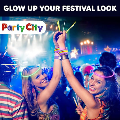 Party City 400 Glow Sticks Bulk Party Pack 8”– Neon Glow in the Dark Party Supplies, Glowsticks with Connectors Bracelets & Necklaces, Light Up Favors for Kids, Adults, Birthdays, Parties, Decorations