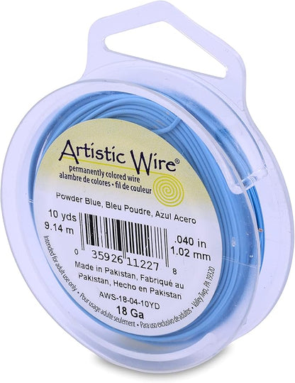 Artistic Wire, 18 Gauge Tarnish Resistant Colored Copper Craft Wire, Powder Blue, 10 yd