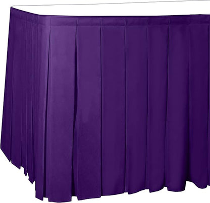 Ultimate Textile Pleat Polyester Fabric Table Skirt - Machine Washable Flame Resistant with Clips for Events, Weddings & Trade Shows, Cut & Sewn in Paterson, NJ - Plum, 17' Box Pleat