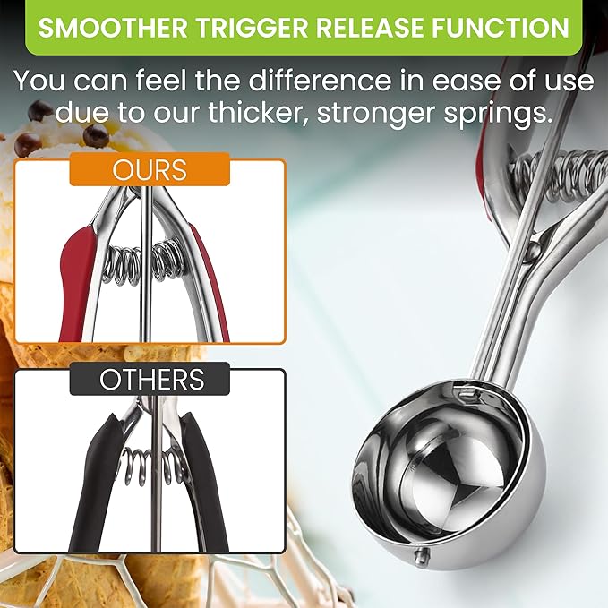 Spring Chef Red Large Stainless Steel Cookie Scoop for Baking - Multifunctional #20 Melon Baller with Trigger Release, 2.93 Tbsp Food Scooper for Ice Cream - Dishwasher Safe Cookie Dough Scoop