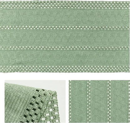 Artoid Mode Light Green Farmhouse Woven Rustic Hollow Table Runner, Seasonal Holiday Hollow Kitchen Dining Table Decoration for Home Party Decor 12x90 Inch