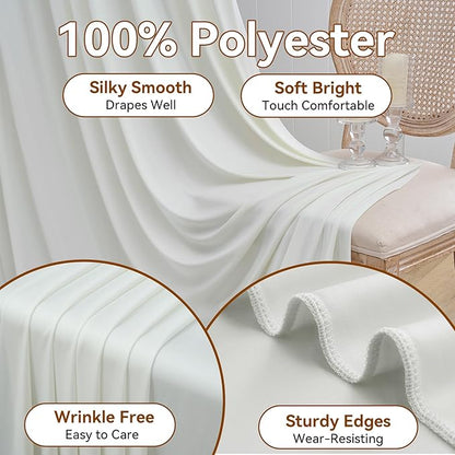 20ft x 15ft Ivory Wrinkle Free Backdrop Curtains for Parties,Silky Polyester Fabric Wedding Ceiling Drapes, 4 Panels 15ft Photo Back Drop Drapes for Baby Shower Photography Stage Background Cloth