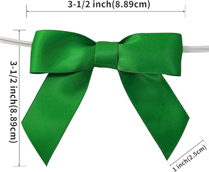 50pcs 3-1/2" Green Satin Ribbon Bows with Twist Ties Giant Bows for Christmas Holiday Gift Packing&Wrapping (Green)